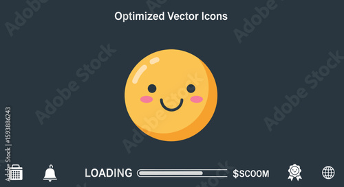 A cheerful smiley face with rosy cheeks and loading progress bar creates a lighthearted graphic element for web or app design.