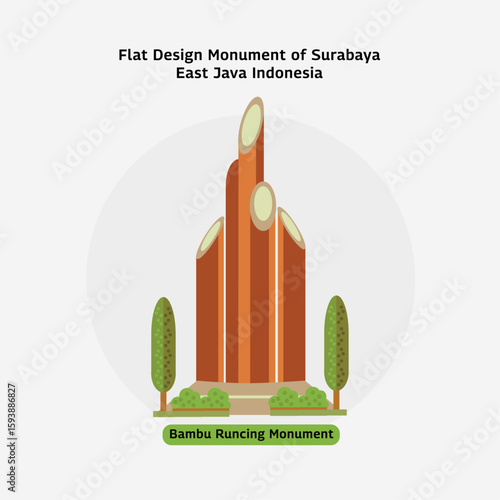 Flat Design Monument of Surabaya - Bambu Runcing Monument