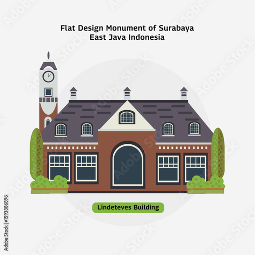 Flat Design Monument of Surabaya - Lindeteves Building