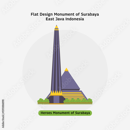 Flat Design Monument of Surabaya - Heroes Monument