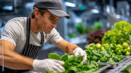 Worker handling fresh greens