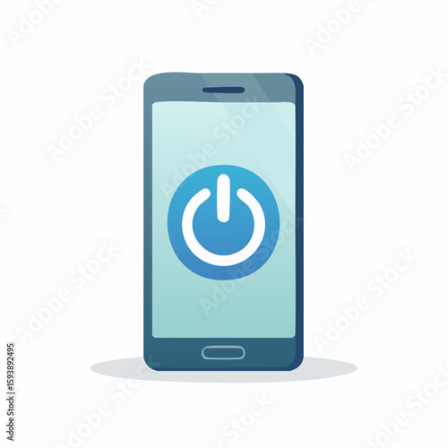A modern smartphone displays a power button icon on its screen, isolated.