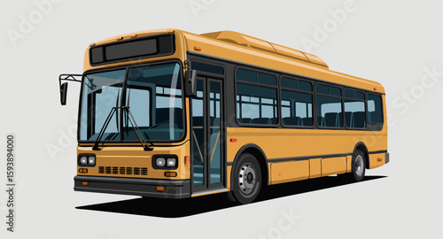 A yellow city bus is depicted against a plain background, showing its exterior details.
