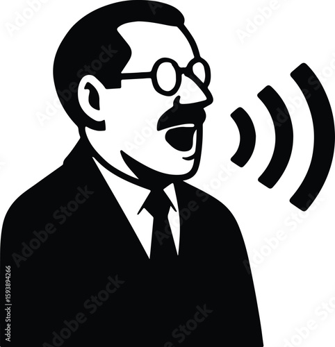 Silhouette Orator Speaking Announcing with Sound Waves Vector Illustrator