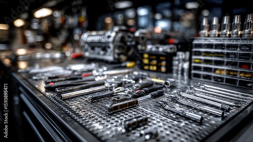 Workshop tools on metal table