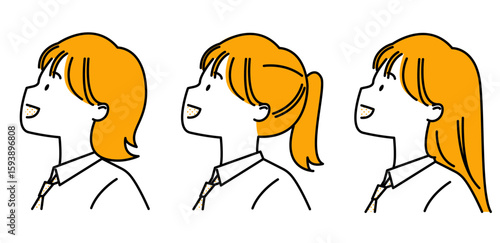 上を向くワイシャツネクタイの女子高生3セット_シンプル