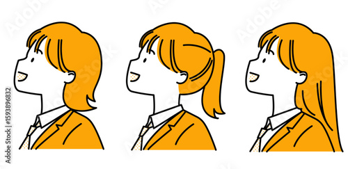 上を向くブレザーネクタイの女子高生3セット_シンプル