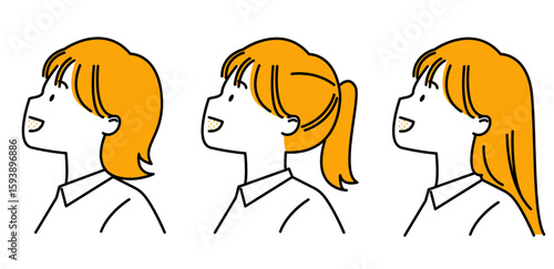 上を向くワイシャツの女子高生3セット_シンプル
