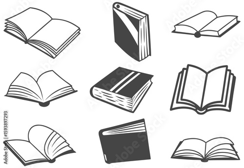 silhouette Open black book side perspective drawing icons minimal back book notebook on the upside down outline laying