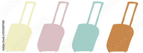 キャリー　旅行　趣味　イラスト　黄緑　薄紫　水色　茶色　4セット　シークレット　色違い