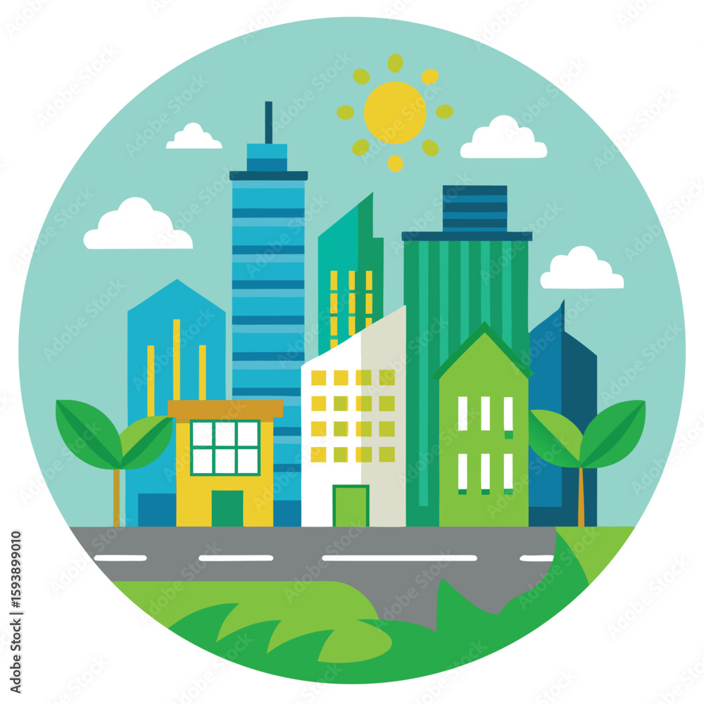 Obraz premium Eco City Skyline Featuring Integrated Sustainable Architecture
