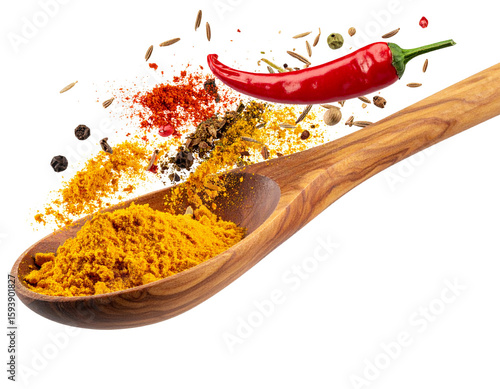 Wooden Spoon with Spices Splash 