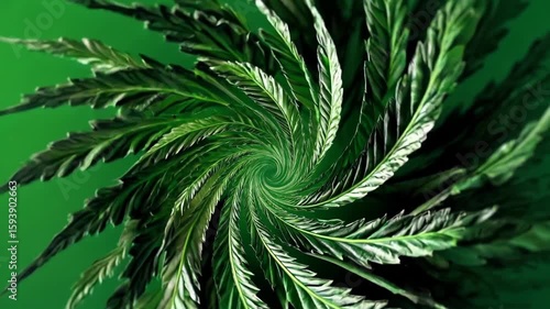Hypnotic Swirling Cannabis Leaf on Abstract Background.  Ideal for themes related to cannabis culture, psychedelia, relaxation, and altered perception.
