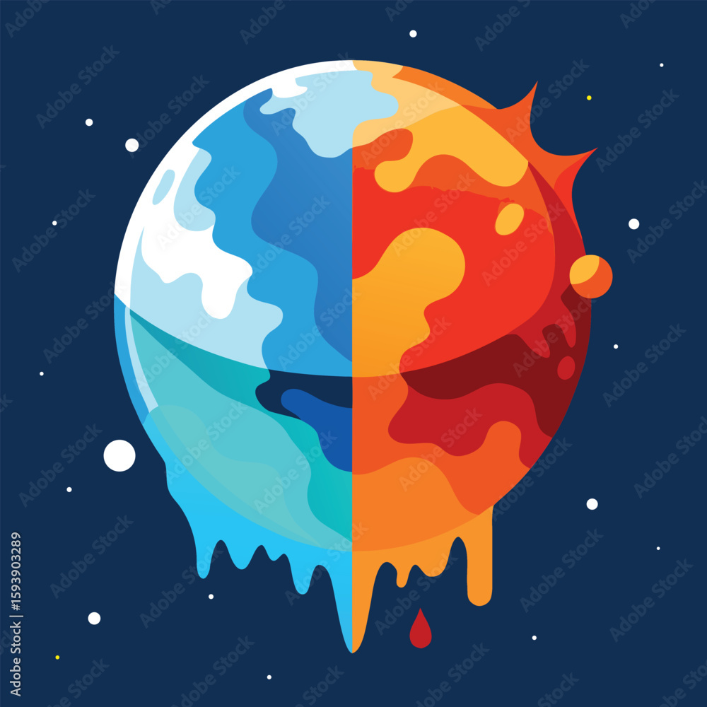 Fototapeta premium Global Warming Concept With Half Frozen And Half Burning Earth