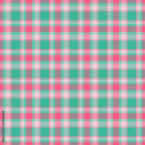 Christmas tartan seamless pattern.Checkered plaid repeat pattern in green and pink. Geometric graphic vector illustration background design for fabric and prints.