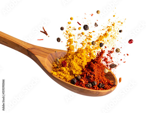 Wooden Spoon with Spices Splash