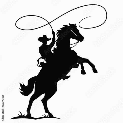 cowboy lassoing in horse 