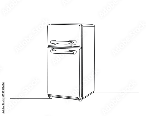 Refrigerator - kitchen equipment outline drawing illustration. one continuous line drawing of refrigerator.