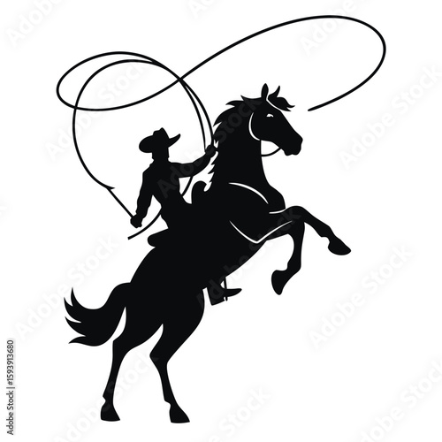 cowboy lassoing in horse 