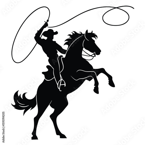 cowboy lassoing in horse 