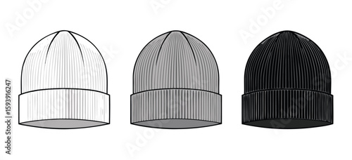 Knit cap ( beanie ) template vector illustration set