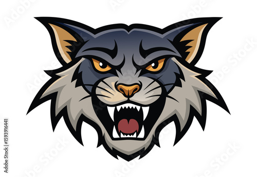 Wildcat mascot head snarling vector clipart aggressive wildcat face illustration