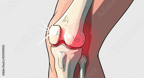 Knee joint pain illustration, medical diagram, for healthcare websites