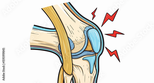 Knee joint pain illustration, medical diagram, for healthcare websites