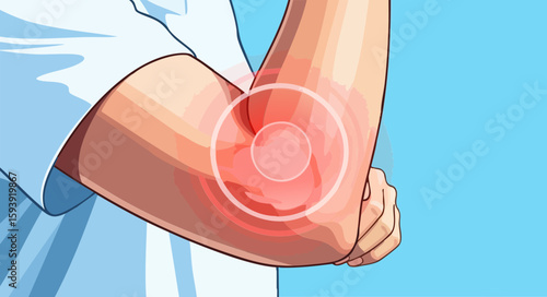 Human arm with elbow pain illustration, for medical websites