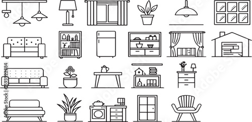 Cozy Living Room Elements – Minimal Vector Interior & Decor Icons