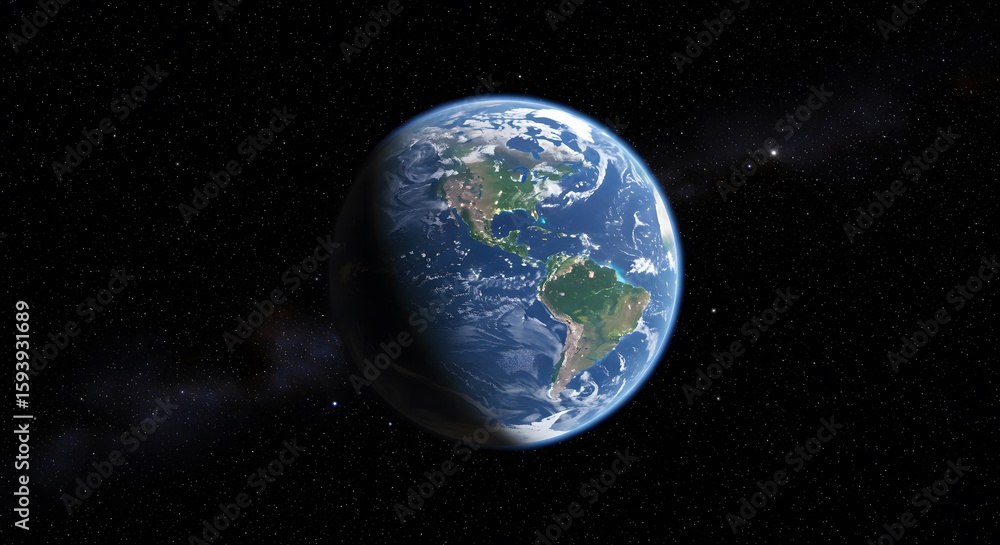 Fototapeta premium Earthrise: Americas in Shadow, Celestial View - Detailed Planet Earth