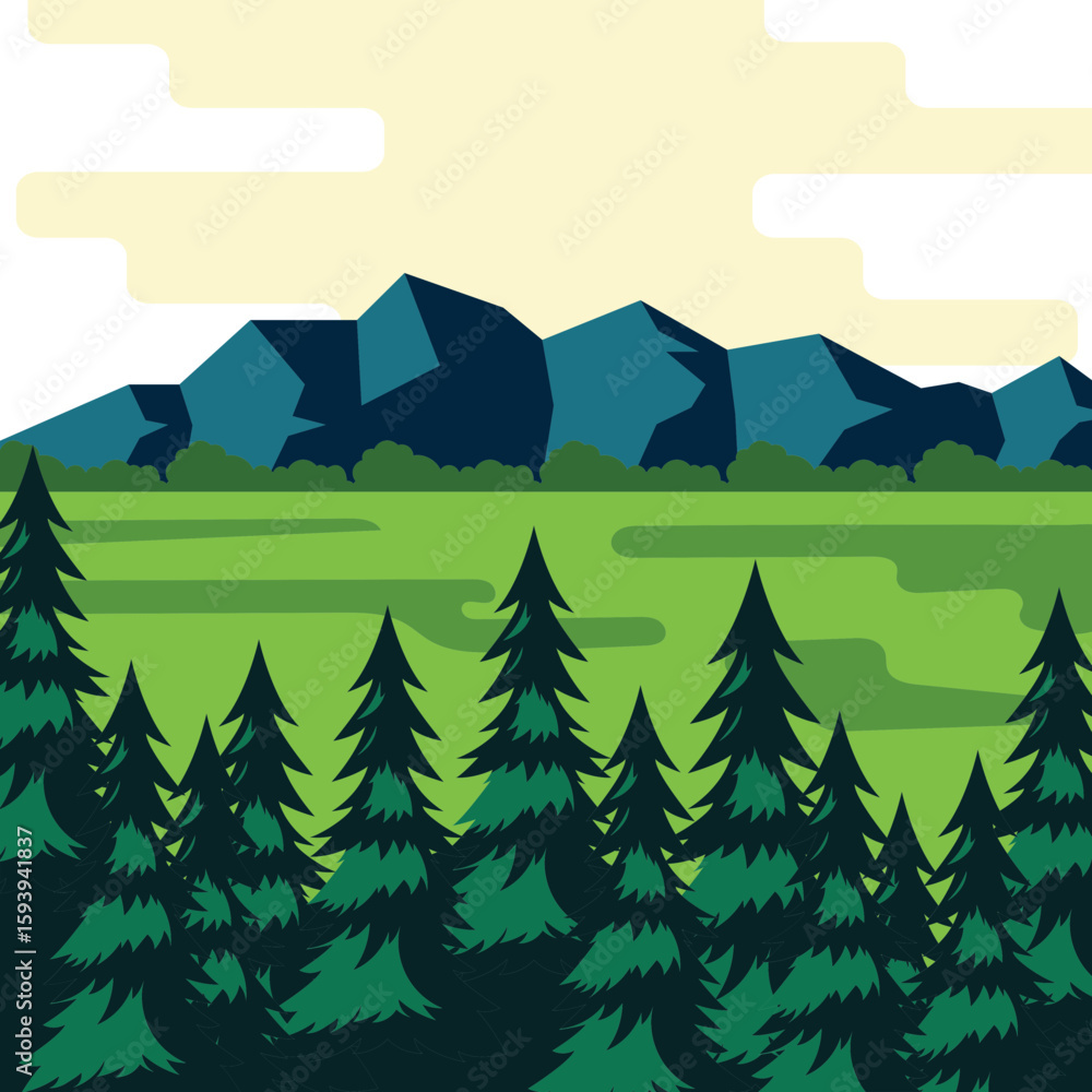 Fototapeta premium Mountain Landscape Illustration