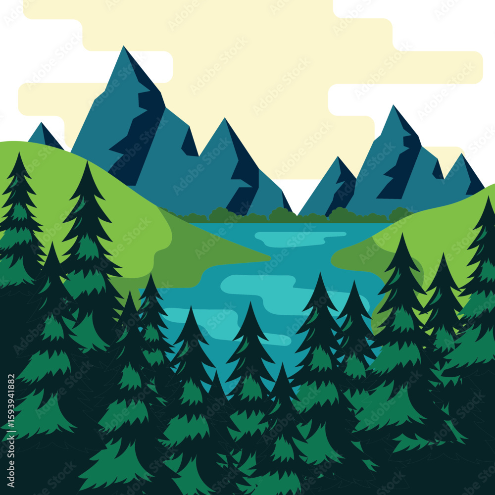 Fototapeta premium Mountain Landscape Illustration