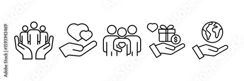 Charity Icon Set Multiple Style Collection, Containing design Community Support, Charity, Giving, Philanthropy, CSR