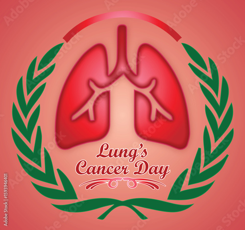 World Lung Cancer Day awareness design featuring 3D lung icons in red and light red shades with effects. Editable EPS file ideal for medical posters, health campaigns, and awareness graphics.