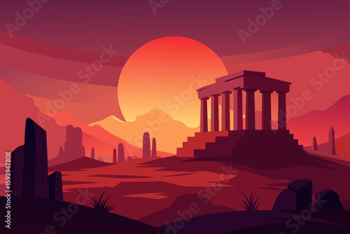 Ancient Ruins in Dreamy Sunset Glow