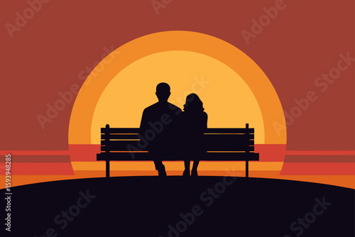 Romantic Couple Watching Sunset on Bench