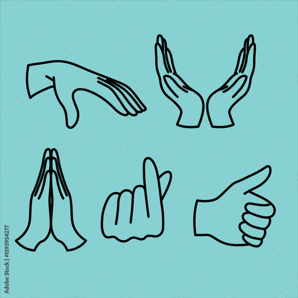 Obraz premium Expressive Hand Gestures Illustrations for Communication, Creative Design, Digital Art, Minimalist Style