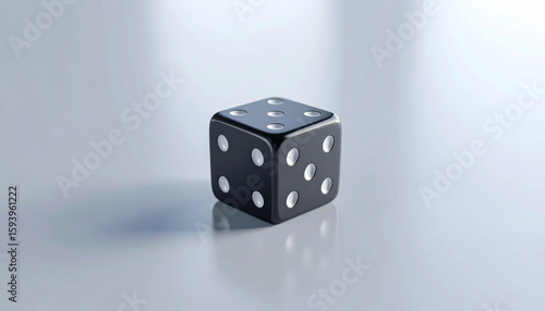 Wallpaper Mural One black dice placed precisely in the center of a light gray tabletop Torontodigital.ca