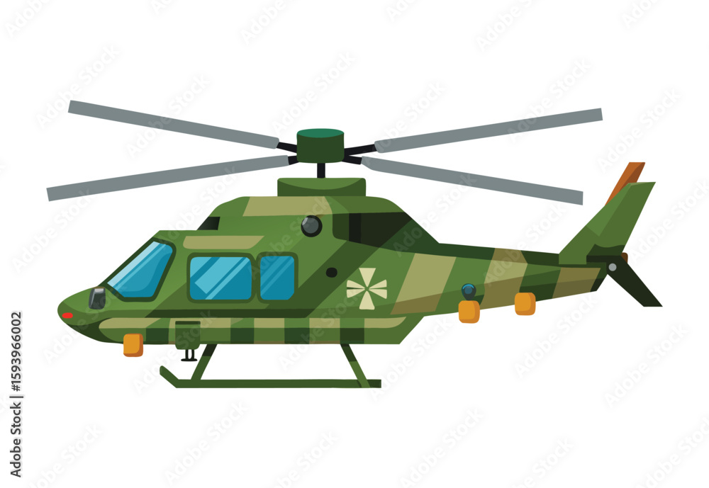 Fototapeta premium Military helicopter vector illustration clipart army aircraft flying rotor blades combat aviation