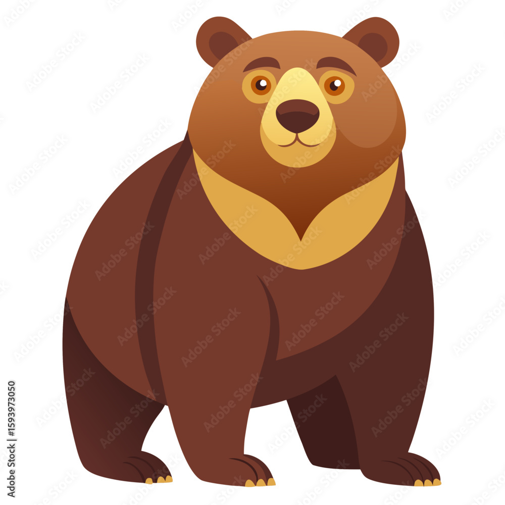 Fototapeta premium Cartoon brown grizzly bear isolated on white background. Side view. Vector illustration.