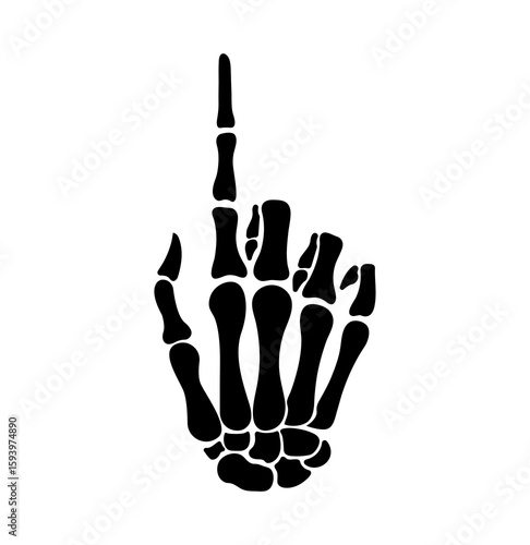 Skeleton hands gesture, halloween middle finger, fingers, black flat vector, cut files.  