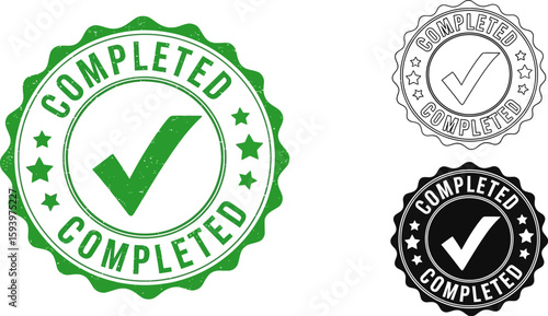Completed stamp vector graphic design element for success and approval confirmation icon