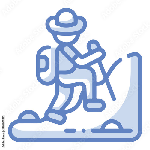 Mountain Hiking Icon - Trekker with Backpack - White BG EPS 10