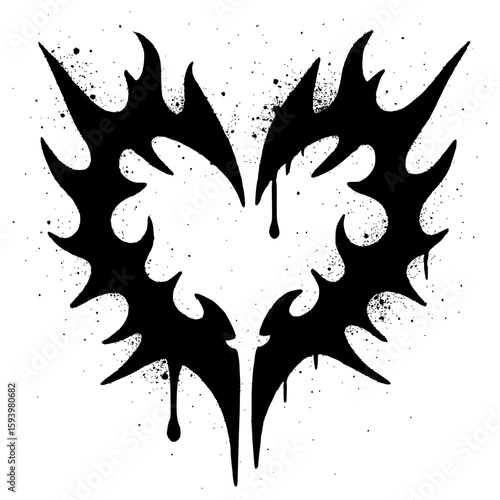 Black Grunge Tribal Heart Design with Spray Paint Effect