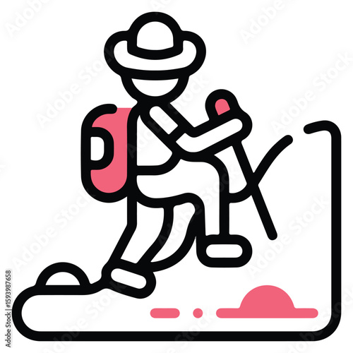 Winter Hiking Icon - Snowy Mountain Trek - EPS 10