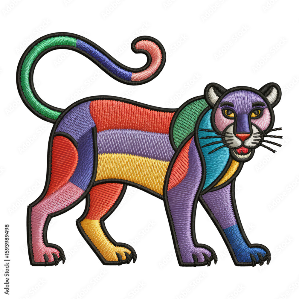 Obraz premium Colorful embroidered panther walking animal purple