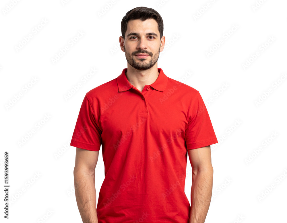Fototapeta premium Bold Red T-shirt on Young Male – Front View