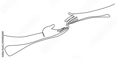 continuous line drawing of extending hand. one line vector sign of charity, giving to others, help, caring for others. line art vector illustration