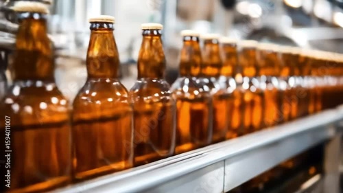 Wallpaper Mural Amber glass bottles move along a modern automated production line in a beverage factory. Torontodigital.ca